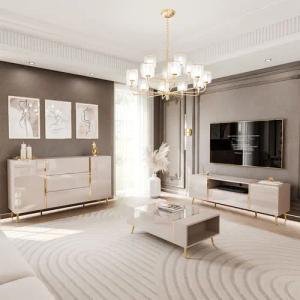 ALLHOUSE24 Wohnzimmer-Set DIAMANT Kaschmir Hochglanz GOLD