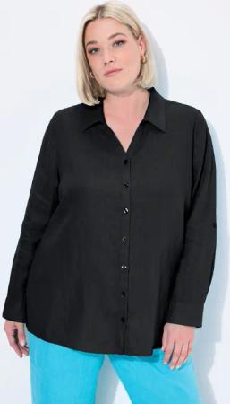 Ulla Popken Hemdbluse Bluse Leinen offener