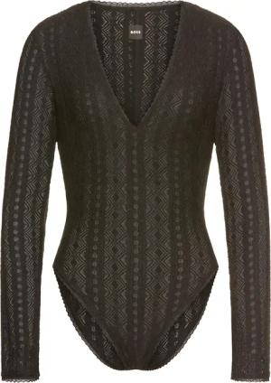 BOSS ORANGE Langarmbody "Ikylia Premium Damenmode", mit V-Ausschnitt und Spitzenbesatz