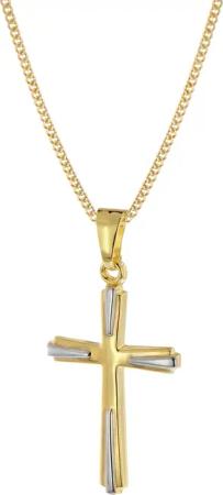 trendor 68428 Kreuz-Anhänger 333 Gold Zweifarbig mit goldplattierter Kette