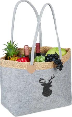 relaxdays Einkaufsshopper Filztasche mit Hirschmotiv