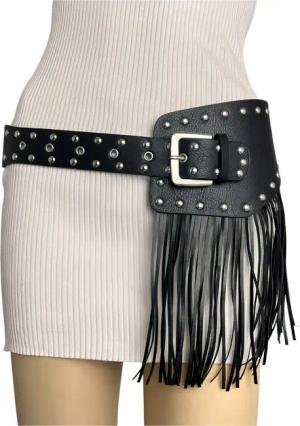 Refttenw Hüftgürtel Vintage schwarz Quastengürtel, Damen