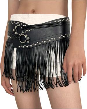 Refttenw Hüftgürtel Vintage schwarz Quastengürtel, Damen
