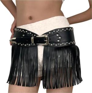 Refttenw Hüftgürtel Vintage schwarz Quastengürtel, Damen
