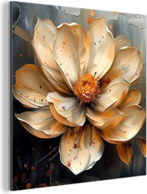 MuchoWow Metallbild Blumen - Gold -