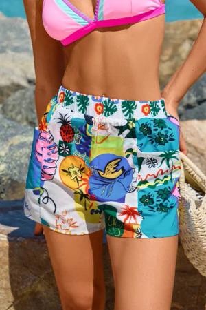 Tropische Elastischer Bund Shorts mit Tasche