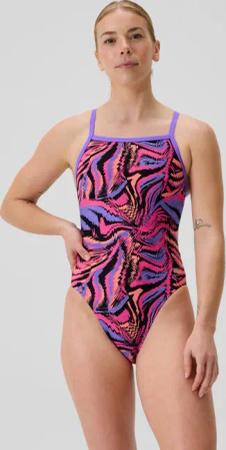 Damen Club Training Turnback Badeanzug mit Print Violett/Pink
