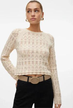 Vero Moda Strickpullover "VMNEWFABIENNE LS O-NECK PULLOVER NOOS", im hochwertigen Ajourstrickmuster
