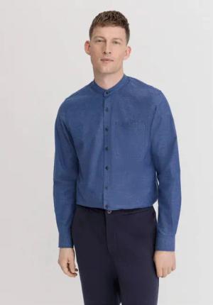 hessnatur Herren Chambray Hemd Regular aus Bio-Baumwolle mit Hanf und Yak - blau - Größe XS (37/38)
