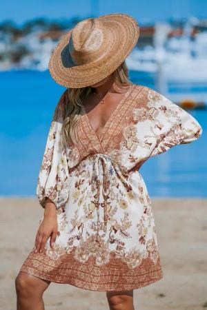Paisley Mini-Wickel-Strandkleid mit Taillengürtel
