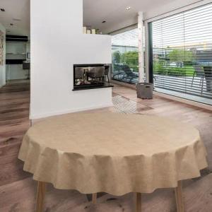 laro Tischdecke Wachstuch-Tischdecken Leinenoptik Beige Rund