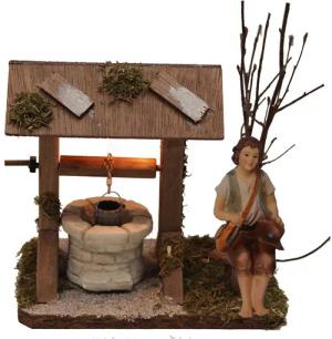 Alfred Kolbe Krippen-Zubehör "Brunnen mit Beleuchtung und Figur Hirte sitzend, Weihnachtsdeko"