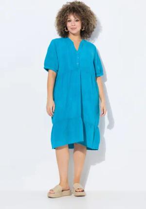 Ulla Popken Hemdblusenkleid Musselin-Kleid A-Linie Tunika-Ausschnitt