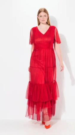 Ulla Popken Cocktailkleid Maxikleid Mesh Drapierung