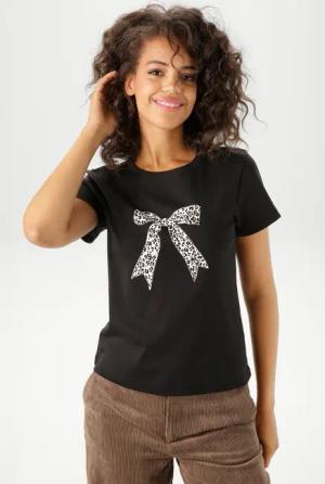 Aniston CASUAL T-Shirt, mit Schleife im Leo-Dessin bedruckt - NEUE KOLLEKTION