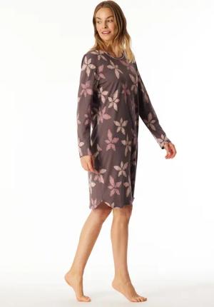 Nachthemd langarm Blumen mauve bedruckt - Comfort Nightwear 36