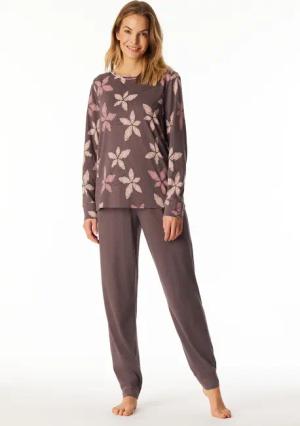 Schlafanzug lang Bündchen Blumen mauve - Comfort Nightwear 44