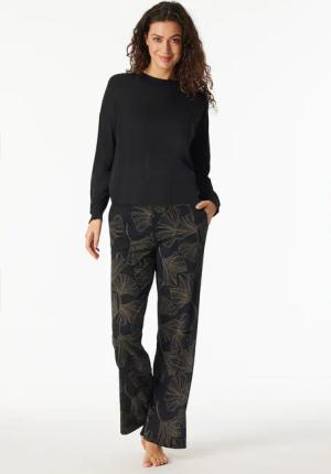 Schlafanzug lang Interlock Ginkgo schwarz - Modern Nightwear 48
