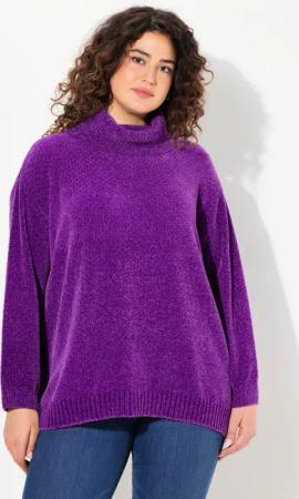 Ulla Popken Longpullover Chenille-Pullover Oversized Stehkragen