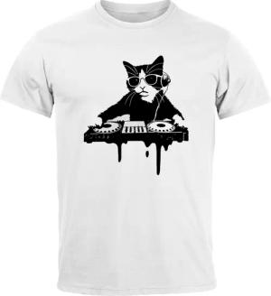 Neverless Print-Shirt Herren T-Shirt Techno Katze
