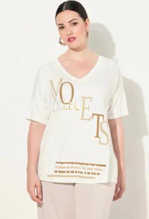 Ulla Popken T-Shirt T-Shirt Schriftmotiv V-Ausschnitt