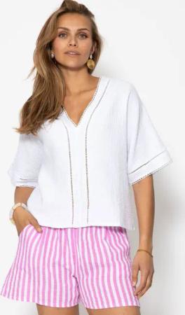SASSYCLASSY Langarmbluse Musselinbluse mit Spitzeneinsatz für