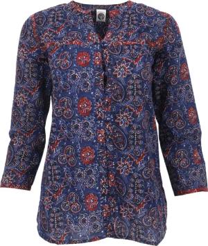 Guru-Shop Longbluse Handbedruckte Bohobluse, luftige Baumwollbluse..