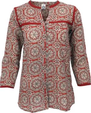 Guru-Shop Longbluse Handbedruckte Bohobluse, luftige Baumwollbluse..