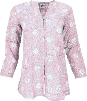 Guru-Shop Longbluse Handbedruckte Bohobluse, luftige Baumwollbluse..