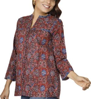 Guru-Shop Longbluse Handbedruckte Bohobluse, luftige Baumwollbluse..