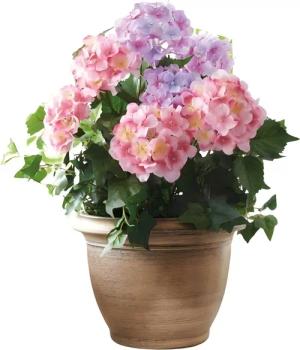 Kunstpflanze "Hortensie" im goldenen Topf, Dekopflanze,