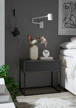 Schlafkontor Nachtkommode "Marle Nachtkonsole, Nachtkästchen auf Metall-Fußgestell", Schubkasten in Rillenoptik auf schwarzem Metallgestell