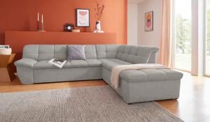 DOMO collection Ecksofa "Lagoa, moderne Sitzheftung, bequem und komfortabel, L-Form", wahlweise mit Bettfunktion, frei im Raum stellbar, große Farbvielfalt