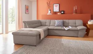 DOMO collection Ecksofa "Lagoa, moderne Sitzheftung, bequem und komfortabel, L-Form", wahlweise mit Bettfunktion, frei im Raum stellbar, große Farbvielfalt