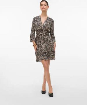 Vero Moda Tunikakleid "VMMELBA 3/4 SHORT BELT DRESS WVN GA NOOS", Sommerkleid, mit Volant und Taillen-Bindegürtel