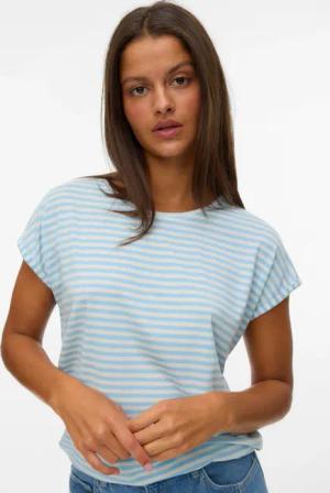 Vero Moda Rundhalsshirt "VMAVA PLAIN SS TOP STRIPE GA JRS NOOS"