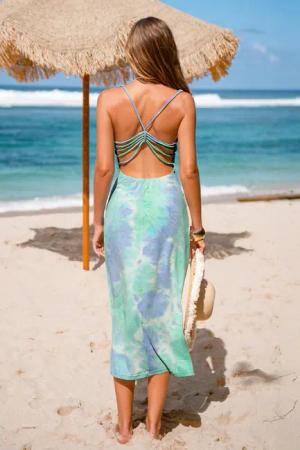 Ärmelloses Tie-Dye Rundhals Maxikleid