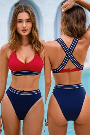 Colorblock Breite Träger Bikini-Set
