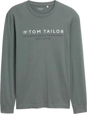 TOM TAILOR Herren Langarmshirt mit Logo-Print, grün, Uni, Gr. XL