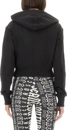 Versace Jeans Couture - Cropped Black Sweatshirt With Hood And Logo Detail - Größe XS - schwarz