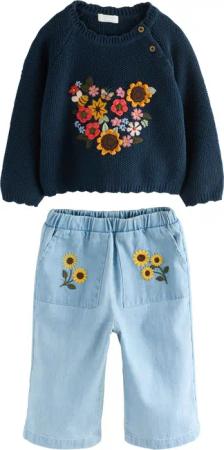 Next Langarmshirt & Hose Sonnenblumen Jeans