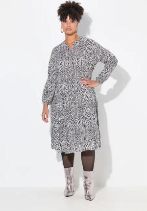 MIAMODA Jerseykleid Midikleid Zebramuster Saumvolants