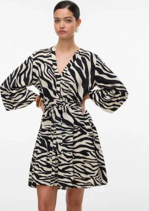Vero Moda Tunikakleid "VMMELBA 3/4 SHORT BELT DRESS WVN GA NOOS", Sommerkleid, mit Volant und Taillen-Bindegürtel