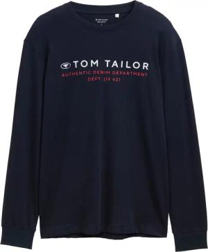 TOM TAILOR Herren Langarmshirt mit Logo-Print, blau, Uni, Gr. XXL