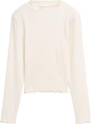 TOM TAILOR Mädchen Cropped Langarmshirt mit Rippstruktur, weiß, Uni, Gr. 128