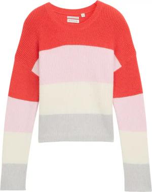 TOM TAILOR Mädchen Cropped Strickpullover mit Colour Blocking, rot, Colour Blocking, Gr. 176
