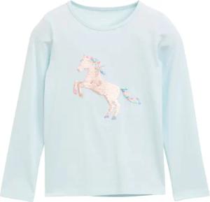 TOM TAILOR Mädchen Langarmshirt mit Wendepailletten, blau, Uni, Gr. 128/134