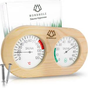 NORDHOLZ Raumthermometer Sauna Thermometer Hygrometer Holz,
