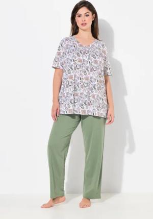Ulla Popken Pyjama Pyjama Blüten V-Ausschnitt