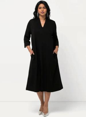 Ulla Popken Midikleid Midi-Puntokleid Kelchkragen V-Ausschnitt